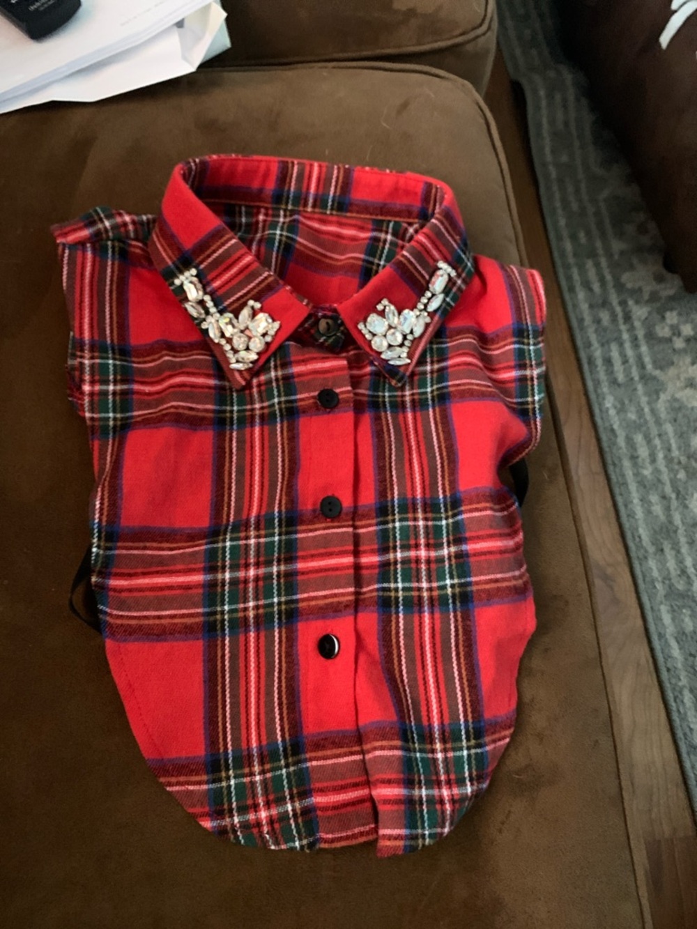 Red Plaid Jeweled Collar Women’s Dickey